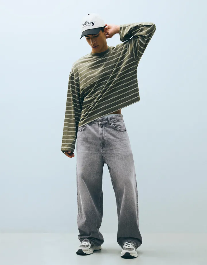 Bershka Jeans Super Baggy Hombre 32 Gris