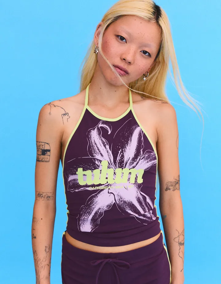 Bershka Top Halter Print Contraste Mujer L Morado