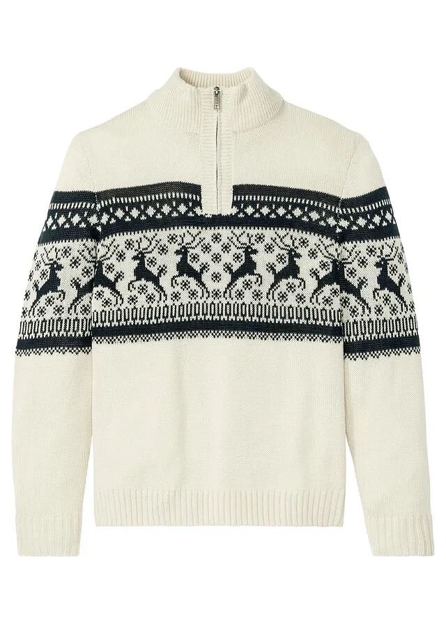 Jersey con cuello troyer y patrón nórdico