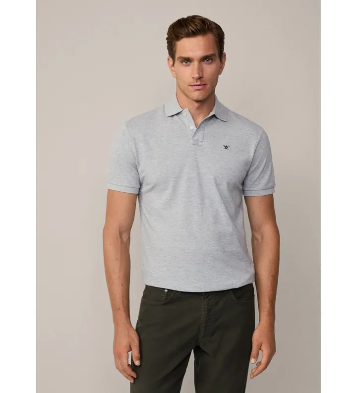 Hackett London para hombre. HM562363 Polo piqué fit slim gris (S), Casual, Algodón, Manga corta