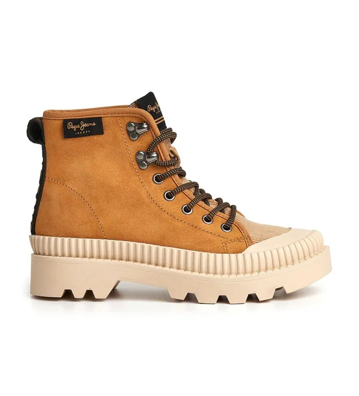 Pepe Jeans para mujer. PLS50429 Botines De Piel Ascot Desert marrón (39), Plano, Cordones, Casual