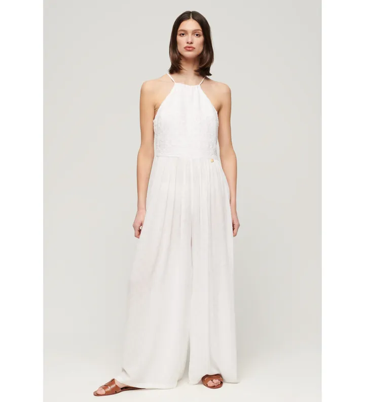 Superdry para mujer. W8011439A Mono bordado blanco (M), Casual, Viscosa, Sin mangas / Tirantes