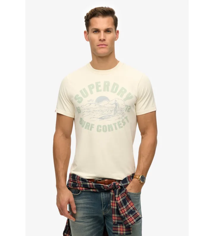 Superdry para hombre. M1012134A Camiseta Lo-fi Outdoor blanco crema (XL), Casual, Algodón, Manga corta