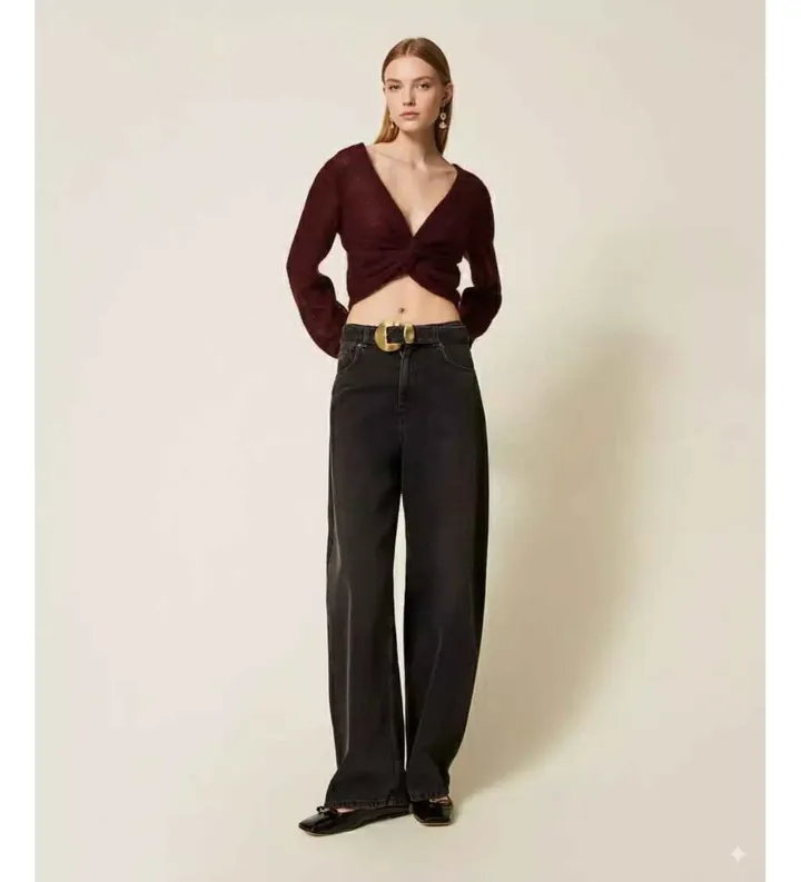 Twinset para mujer. 252TP2571 Vaqueros negros con cinturón y maxihebilla
negro (28), Casual, Algodón, Denim