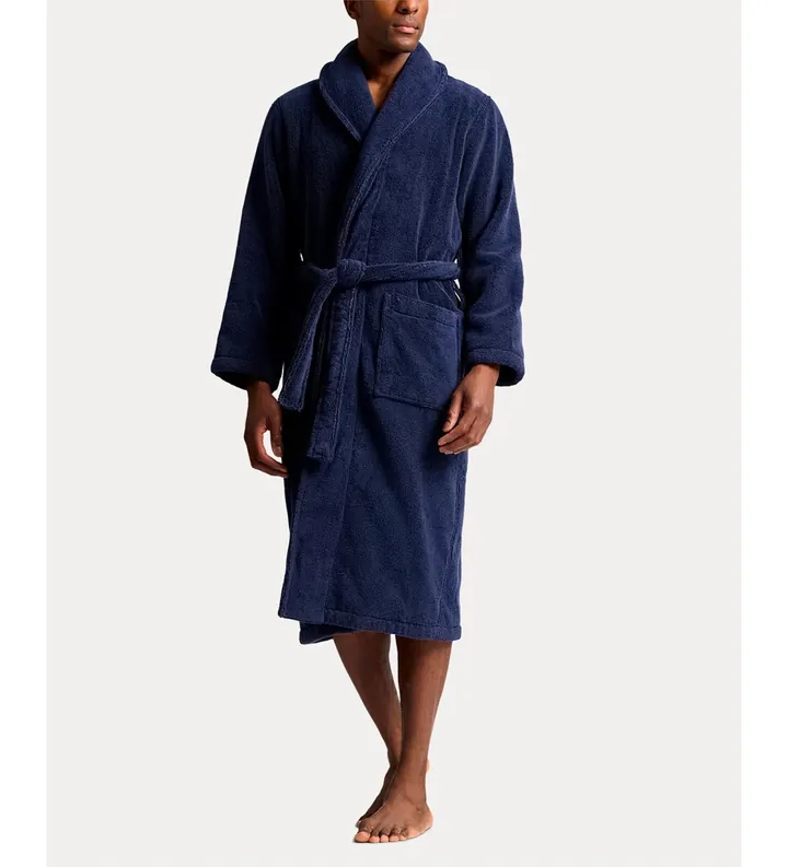 Polo Ralph Lauren para hombre. 714965518002 Bata de rizo de algodón con logotipo marino (L-XL), Homewear