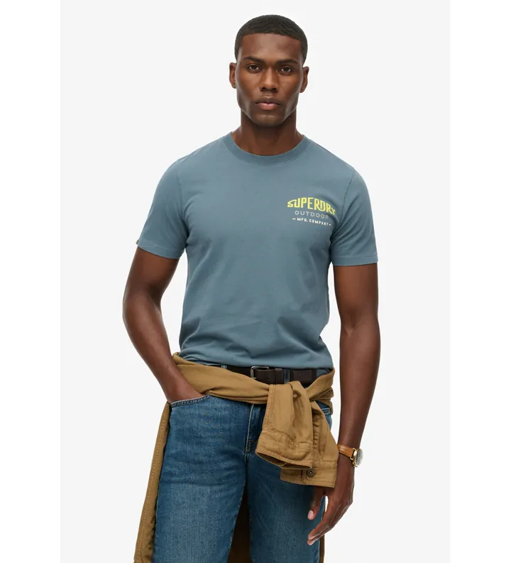 Superdry para hombre. M1012242A Camiseta Mountain Relaxed azul (L), Casual, Algodón, Manga corta
