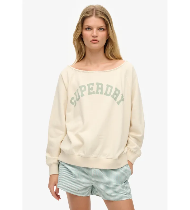 Superdry para mujer. W2012424A Sudadera Athletic Essential Bardot blanco roto (S), Casual, Algodón