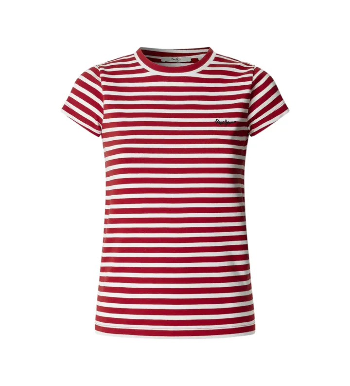 Pepe Jeans para mujer. PL5000141 Camiseta Merida Striped rojo (M), Casual, Algodón, Manga corta