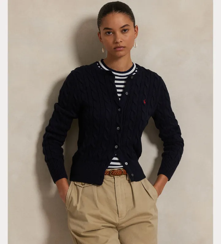 Polo Ralph Lauren para mujer. 211971868008 Cárdigan de algodón en punto de ochos marino (L), Casual