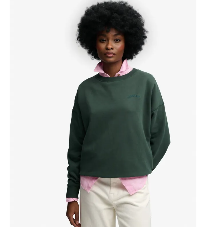 Superdry para mujer. W2012565A Sudadera Essential Logo verde (M), Casual, Algodón, Manga larga