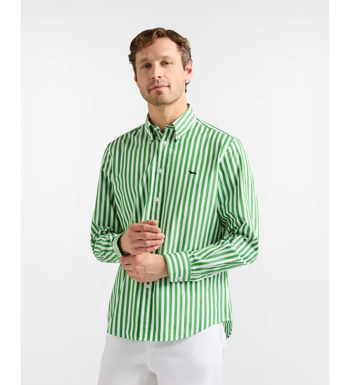Harmont & Blaine para hombre. CRQ001013683B Camisa a rayas Sorbetto verde (L), Casual, Algodón, Clásico, Manga larga
