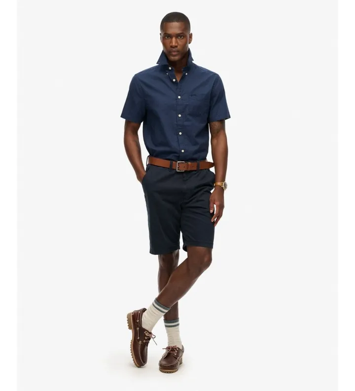 Superdry para hombre. M4011093A Camisa City Lino marino (L), Casual, Algodón, Manga corta