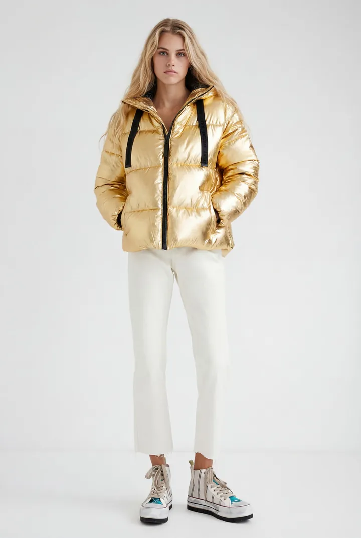 Desigual, Chaqueta acolchada con mangas desmontables, Poliamida, Amarillo, L