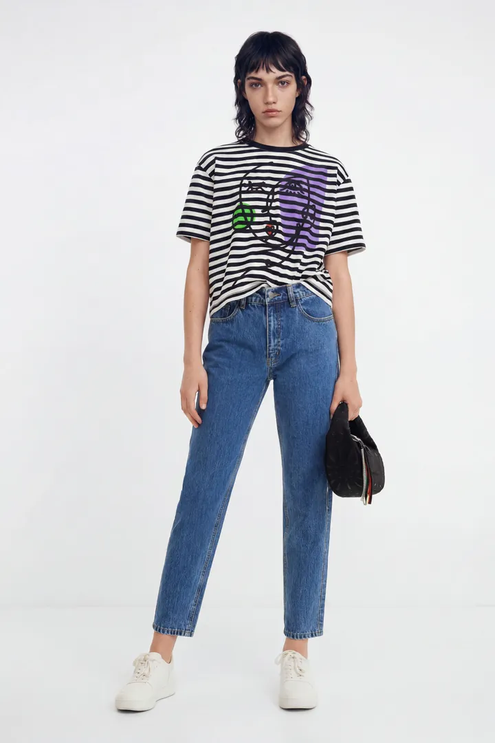 Desigual, Vaqueros Mom strass, Algodon, Azul, 34
