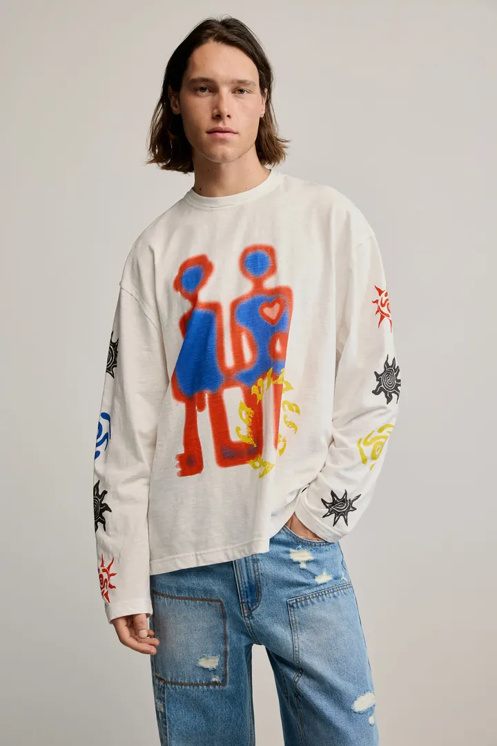 Desigual, Camiseta algodón estampada, Hombre, Algodon, Blanco, L