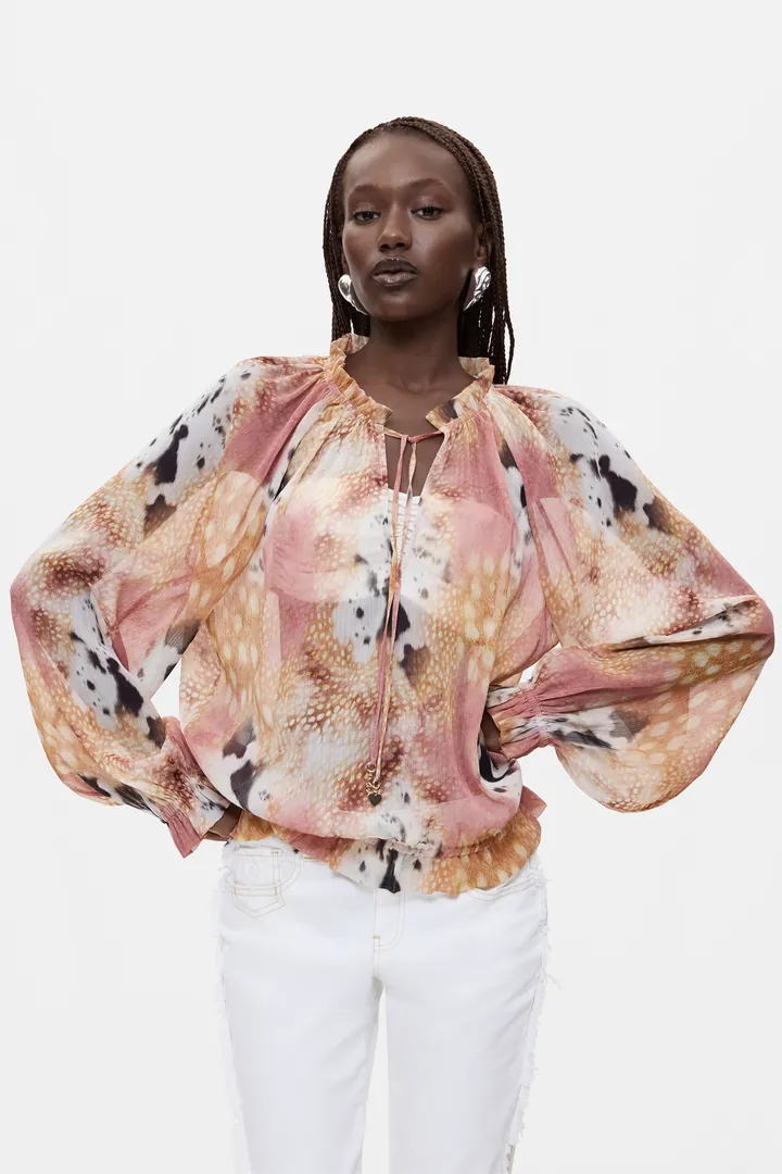 Desigual, Blusa Estampada Cordón, Mujer, Poliester, Blanco, L