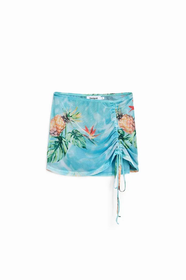 Desigual, Minifalda tropical, Poliester, Azul, L