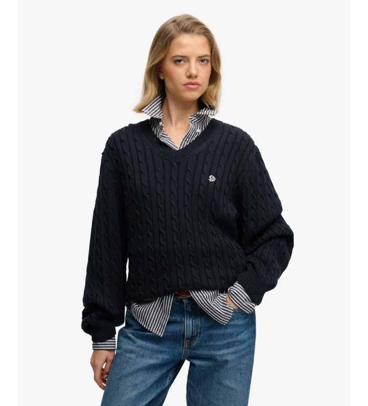 Superdry para mujer. W6110742A Jersey Oversized Cable marino (L), Casual, Algodón