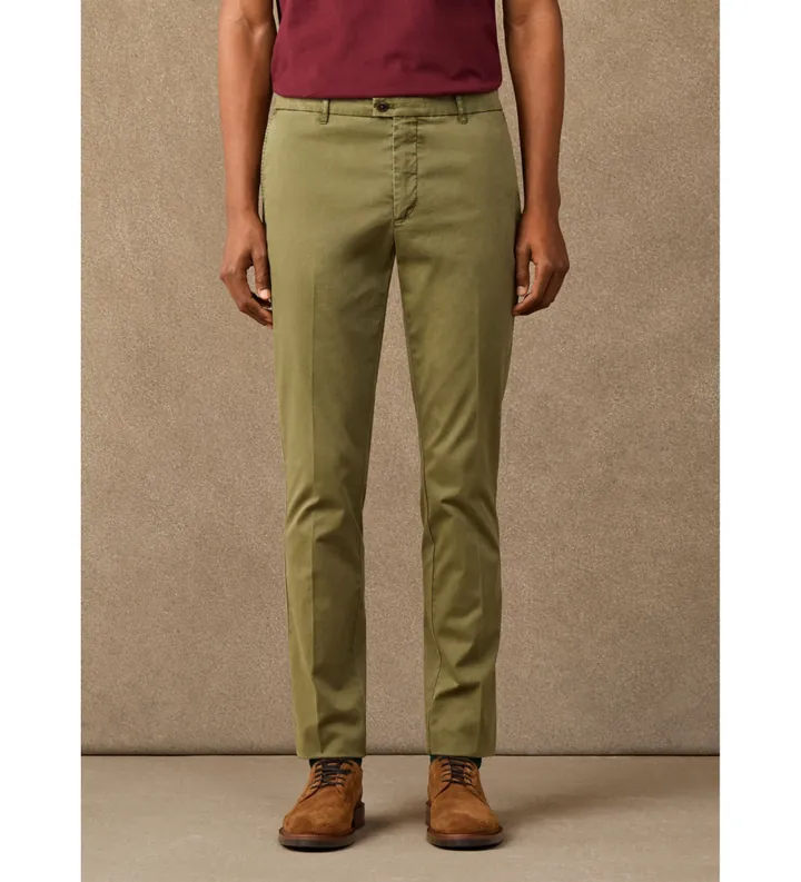 Hackett London para hombre. HM2100154 Pantalón chino Heritage Ken verde oliva (32/32), Casual, Algodón, Clásico
