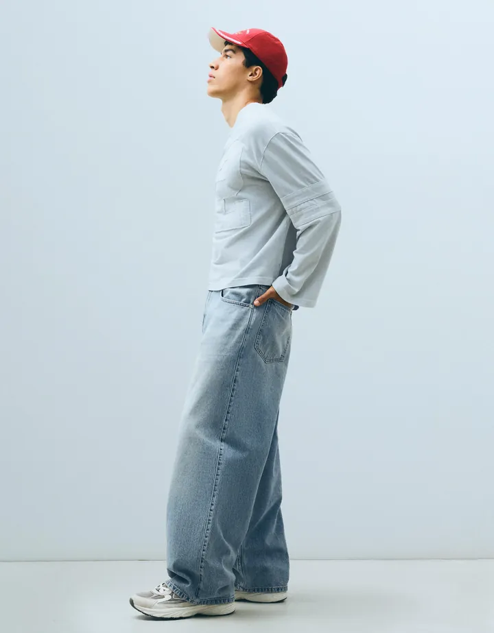 Bershka Jeans Super Baggy Hombre 32 Azul Lavado