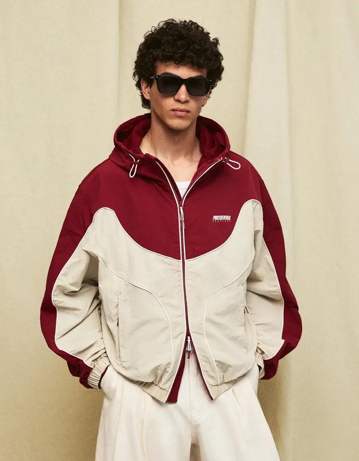 Bershka Cazadora Cortavientos Capucha Hombre L Rojo