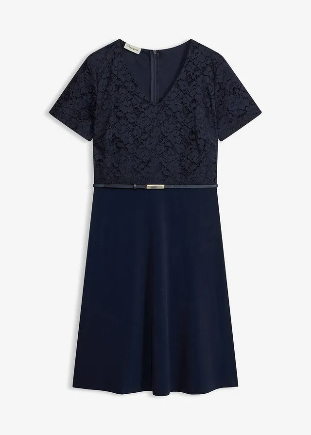 Vestido mini con encaje y cinturón