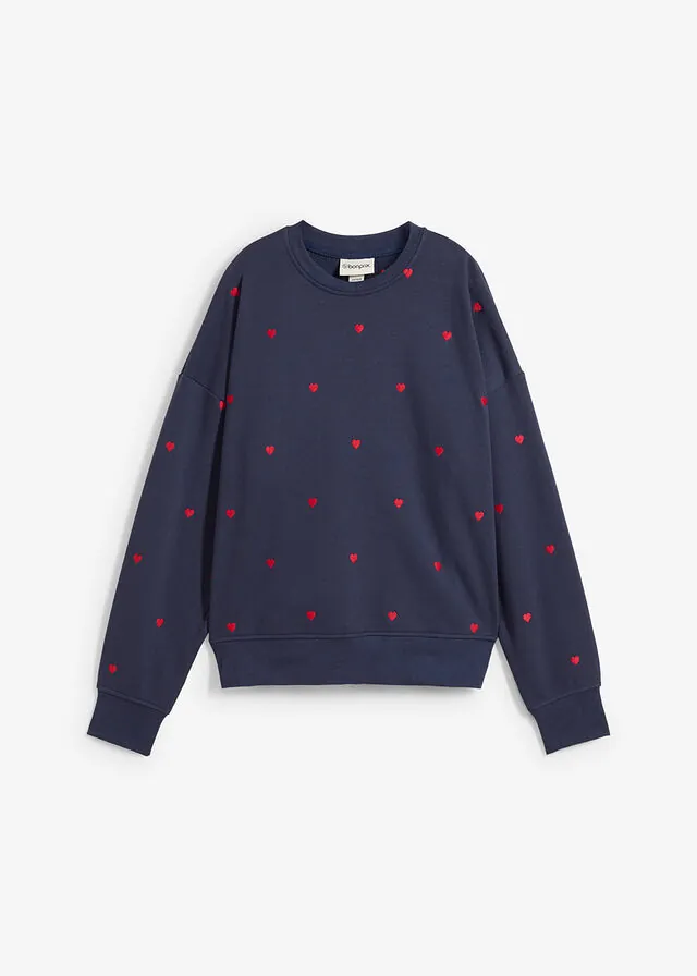 Sudadera holgada de mezcla de algodón con bordado