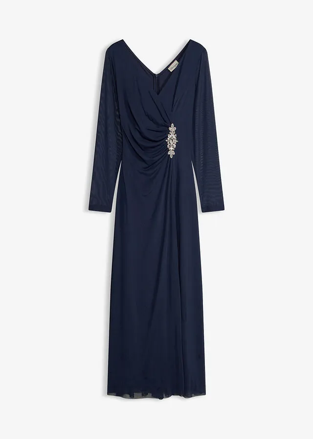 Vestido de noche de tul delicado con aplicación de piedras