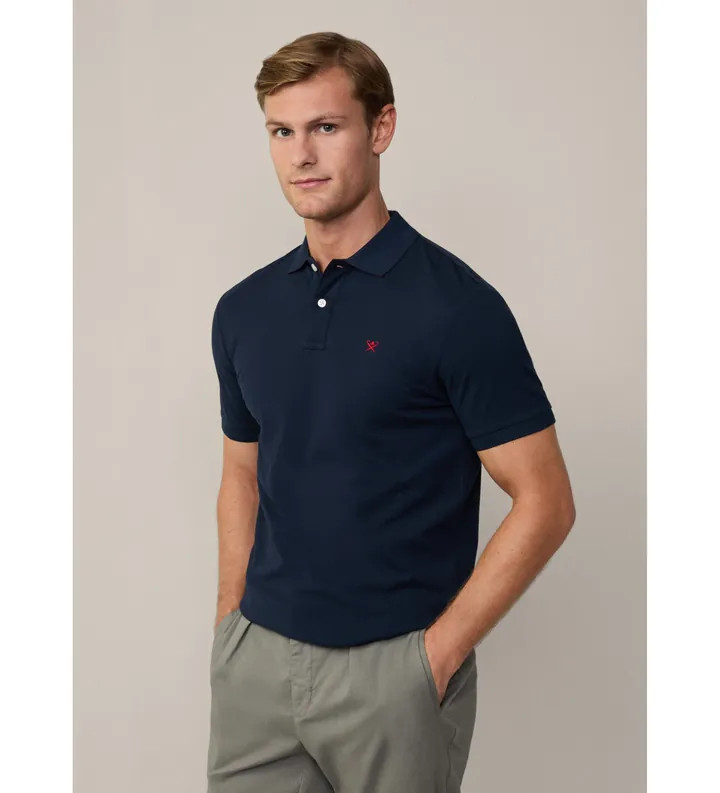 Hackett London para hombre. HM562363 Polo piqué fit slim marino (M), Casual, Algodón, Manga corta