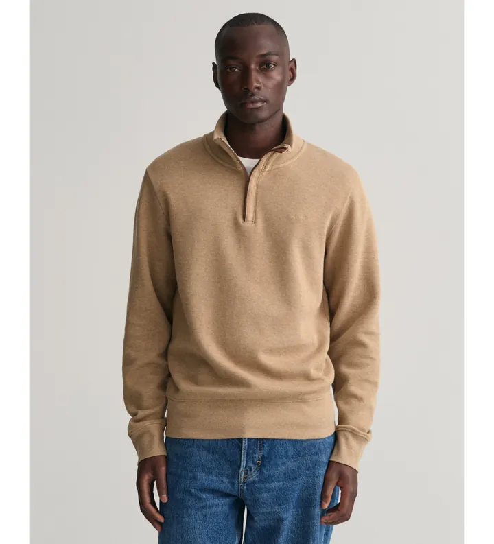 Gant para hombre. 2068028 Sudadera Sacker Rib con media cremallera marrón (3XL), Casual, Algodón, Manga larga