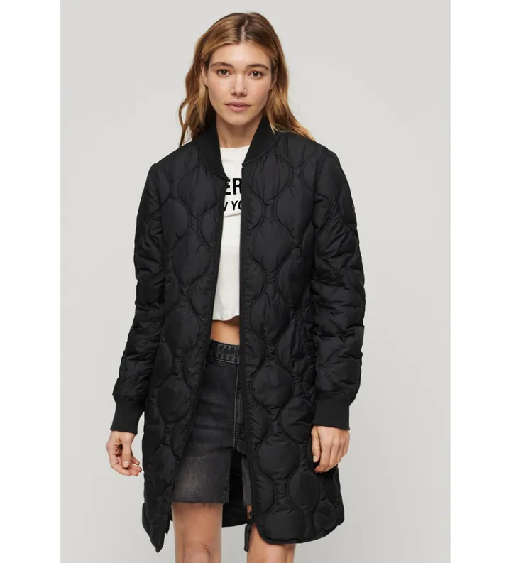 Superdry para mujer. W5011662A Chaqueta larga Studios negro (L), Casual, Poliéster, Manga larga