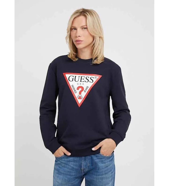 Guess para hombre. M2YQ37K6ZS1 Sudadera con triángulo logo marino (S), Casual, Algodón