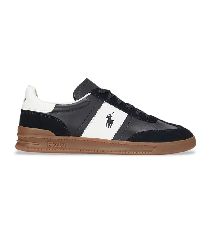 Polo Ralph Lauren para hombre. 809956119001 Zapatillas de piel Heritage Area negro (45), Plano, Cordones, Casual