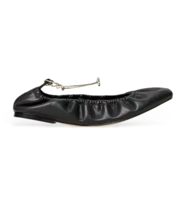 Twinset para mujer. 251TCP150 Bailarinas de piel con correa negro (36), Plano, Ninguno, Casual
