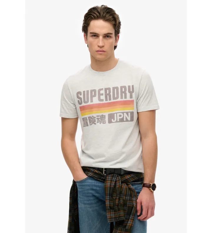 Superdry para hombre. M1012174A Camiseta de rayas de corte relajado Japan gris (L), Casual, Algodón, Manga corta