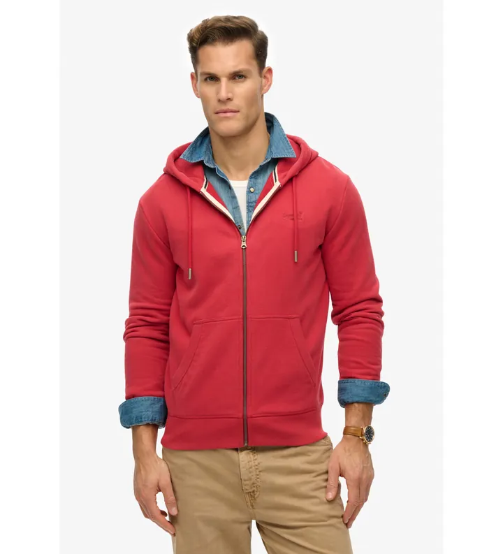 Superdry para hombre. M2014128A Sudadera con capucha Essential Logo Zip rojo (L), Casual, Algodón