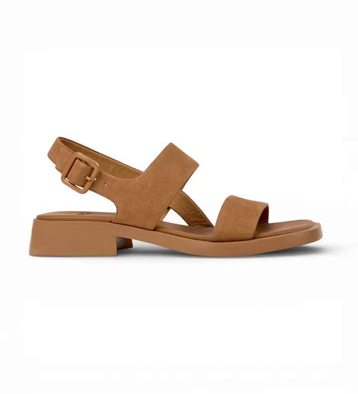 Camper para mujer. K201486-014 Sandalias de Piel Dana marrón (36), Plano, 1 a 3cm, Hebilla, Casual