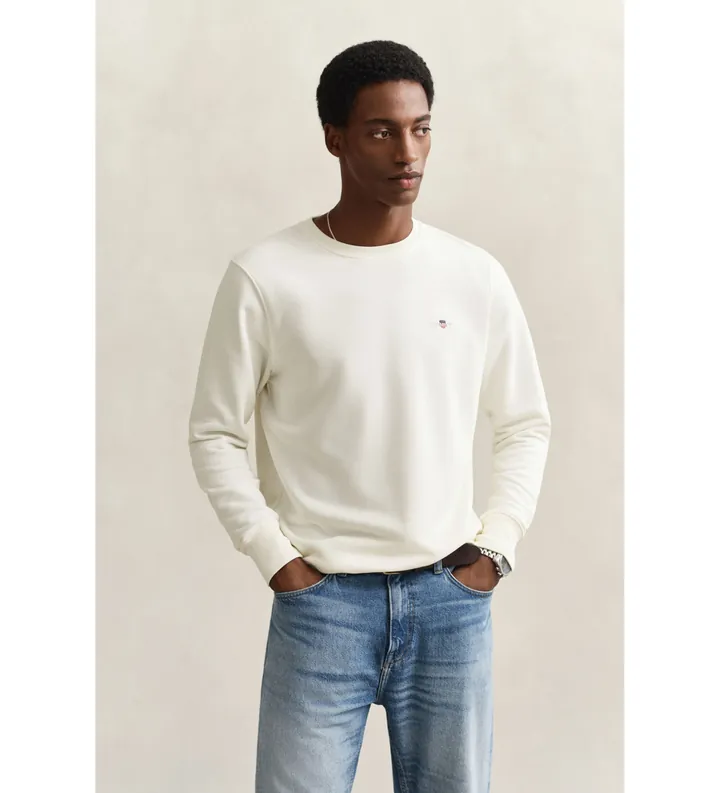 Gant para hombre. 2006065 Sudadera Shield de cuello redondo blanco roto (L), Casual, Algodón