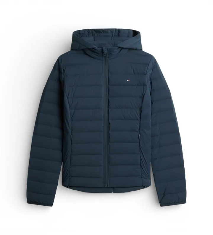 Tommy Hilfiger para mujer. WW0WW47753 Chaqueta slim ligera de plumón marino (L), Casual, Poliéster