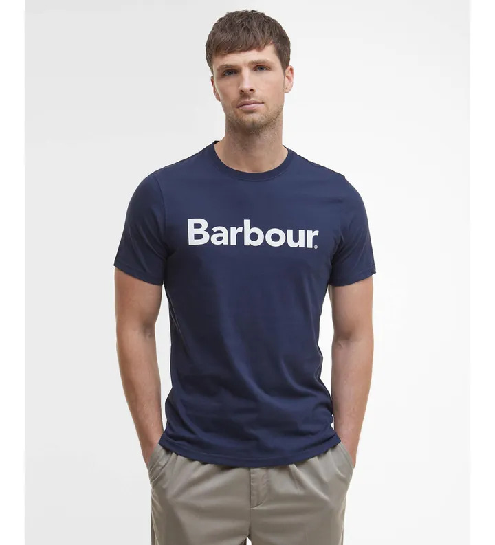 Barbour para hombre. MTS0531 Camiseta Logo marino (L), Casual, Algodón, Manga corta