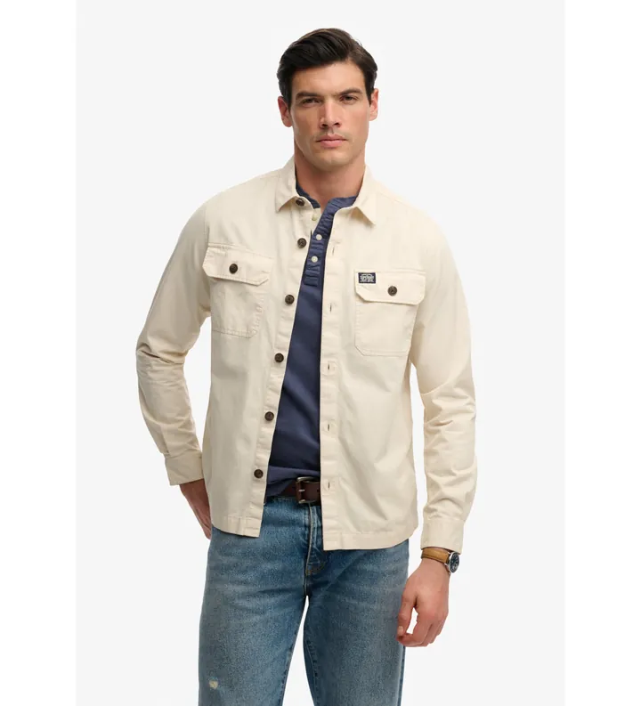 Superdry para hombre. M4011127A Camisa 2 Pocket beige (L), Casual, Algodón, Manga larga