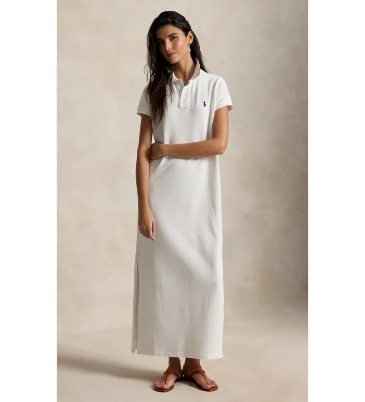 Polo Ralph Lauren para mujer. 211968291001 Vestido polo de malla de algodón blanco (XS), Casual, Manga corta