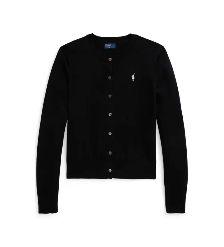Polo Ralph Lauren para mujer. 211971871005 Cárdigan de algodón con cuello redondo (L), Negro, Casual