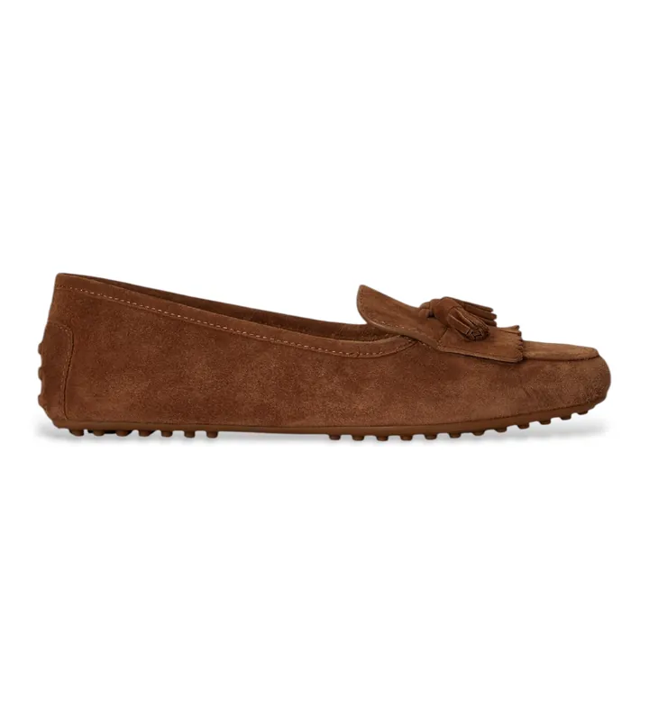 Lauren Ralph Lauren para mujer. 802P22310005 Mocasines Tayte de ante marrón (36), Piel, Plano, Ninguno, Casual, Clásico