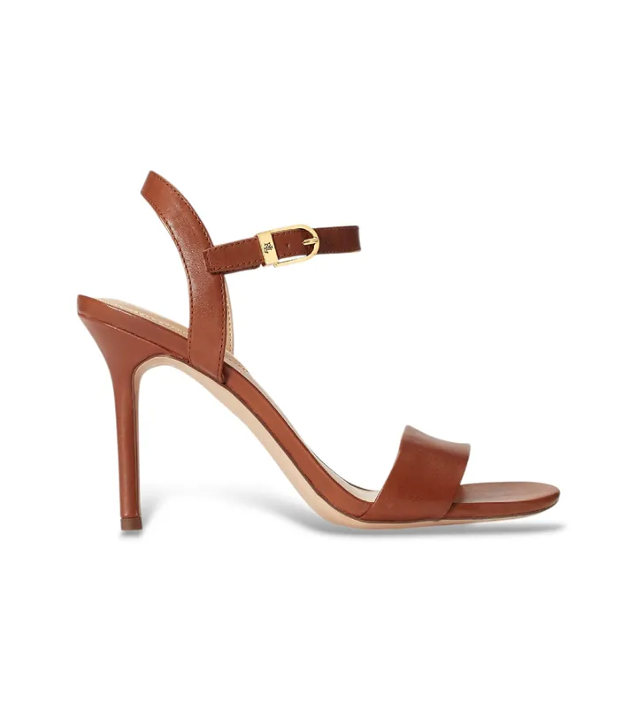 Lauren Ralph Lauren para mujer. 802940588002 Sandalias Gwen de piel bruñida marrón (36), 8 a 10cm, Hebilla, Casual, Fiesta, Clásico
