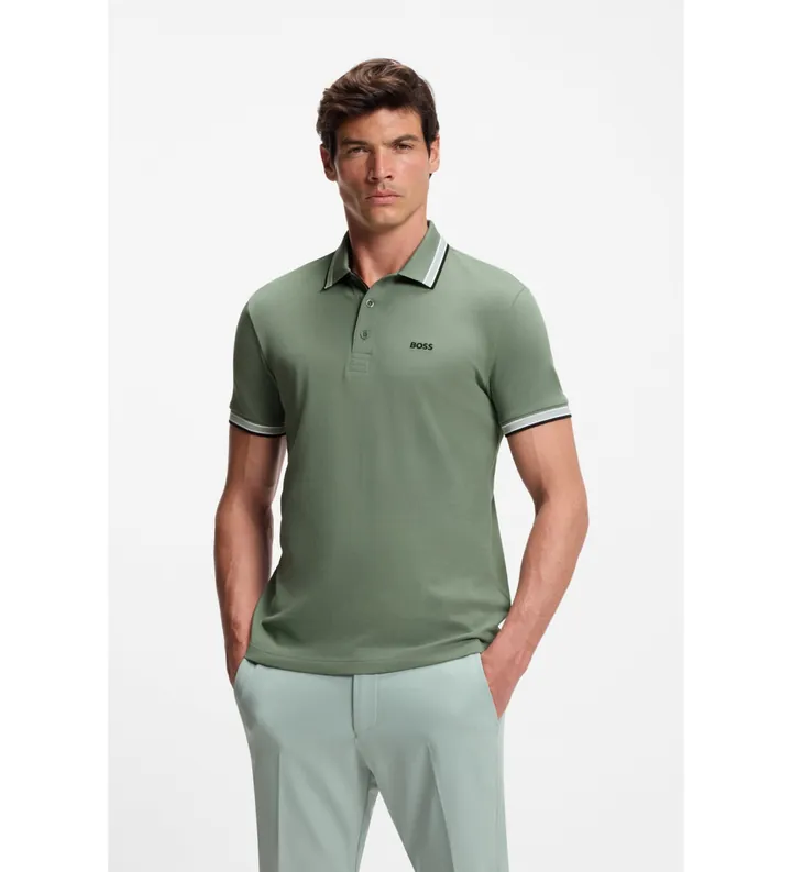 BOSS para hombre. 50469055 Polo Paddy verde (L), Casual, Algodón, Manga corta