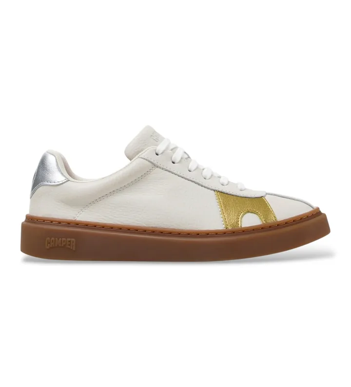 Camper para mujer. K201909-005 Zapatillas de piel Runner Twentyfive Twins blanco roto (35), Plano, Cordones, Casual