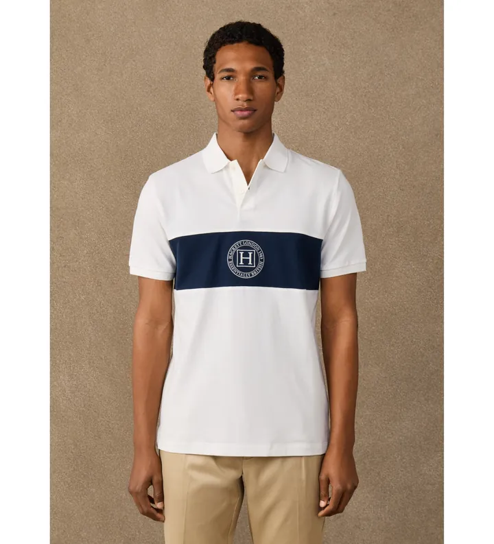 Hackett London para hombre. HM5600187 Polo H Panel blanco (L), Casual, Algodón, Manga corta
