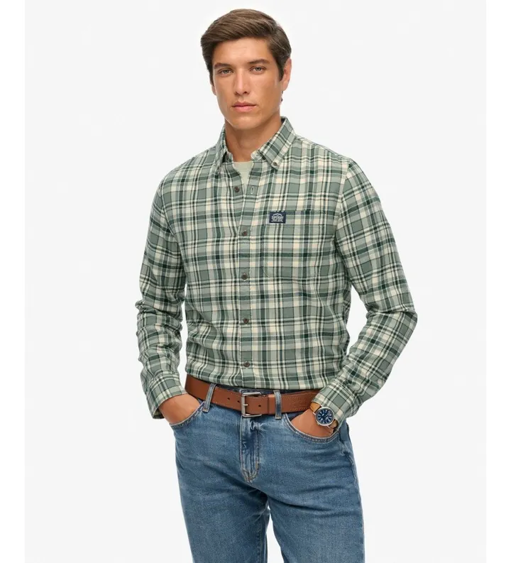 Superdry para hombre. M4011047A Camisa Lumberjack verde (L), Casual, Algodón, Manga larga