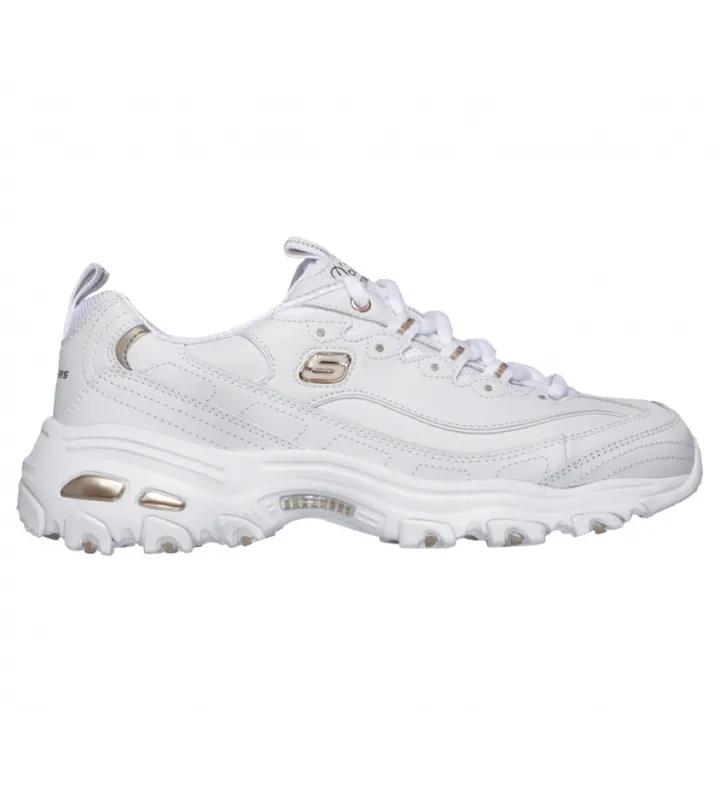 Skechers para mujer. 11931 Zapatillas D'Lites Fresh Start blanco (36), Piel, Cordones, Casual